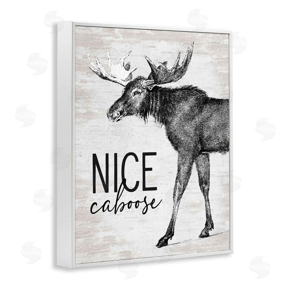 Lettered and Lined Nice Caboose Lake House Bathroom Humor Moose  White Framed Giclee Wall Art Print