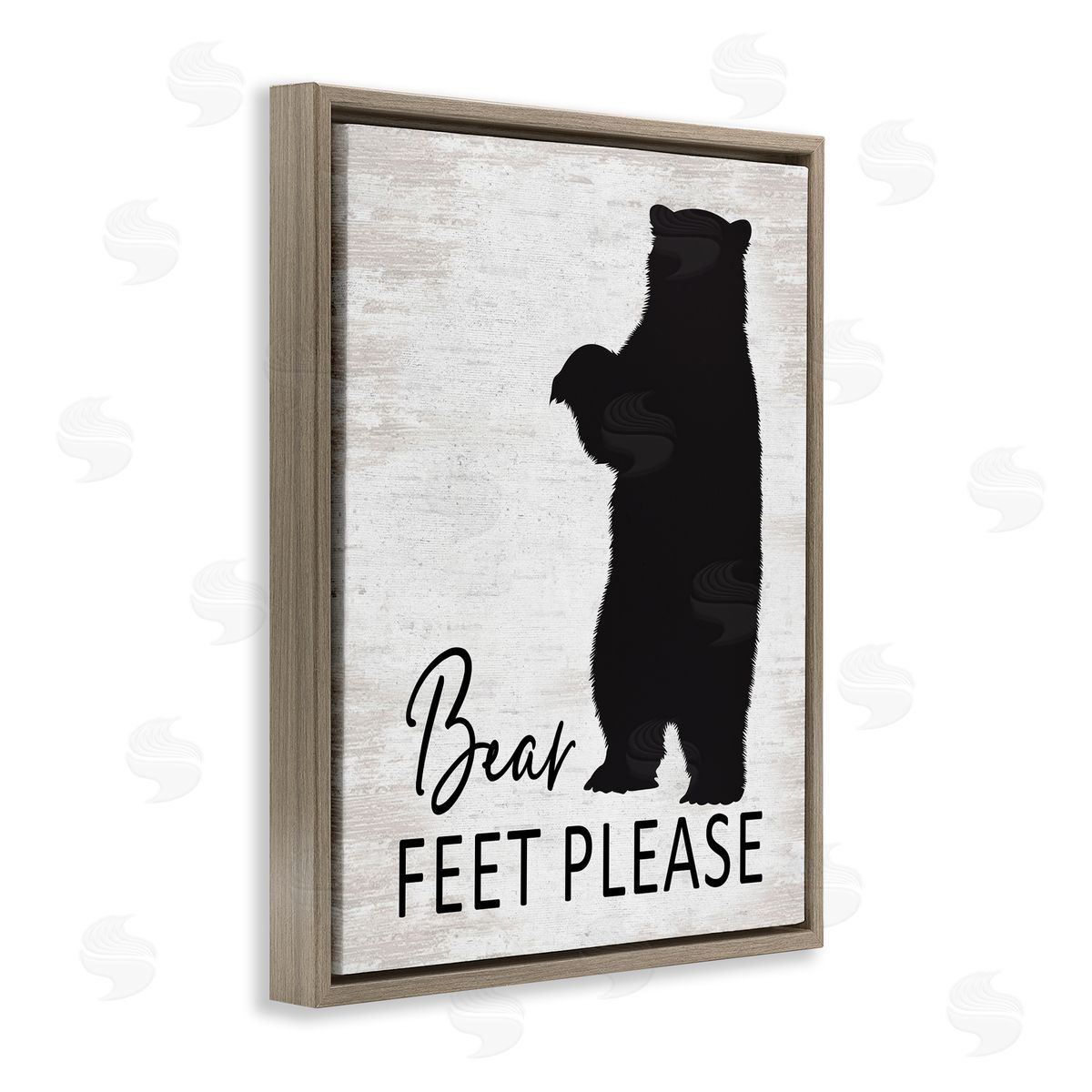 Lettered and Lined Bear Feet Remove Shoes Cabin Entrance Sign Brown Floating Frame Canvas Wall Art Print