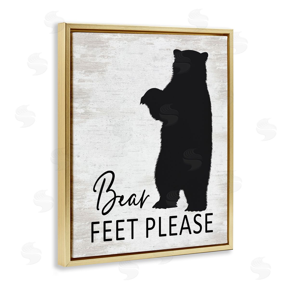 Lettered and Lined Bear Feet Remove Shoes Cabin Entrance Sign Gold Floating Frame Canvas Wall Art Print