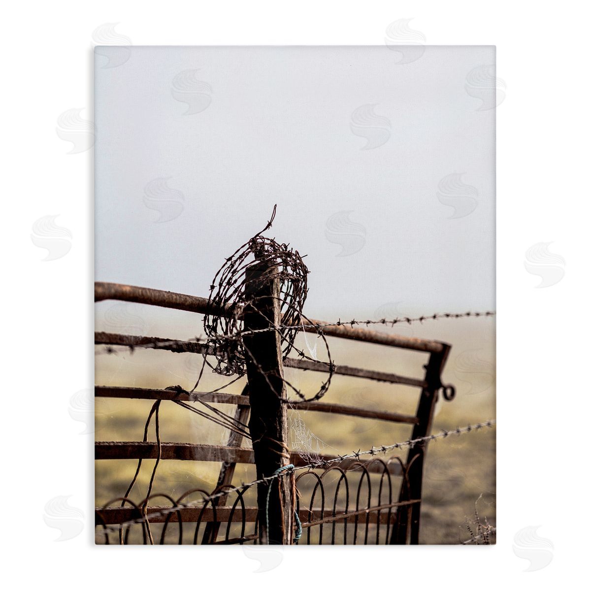 Leah Straatsma - NOT LICENSED YET Rural Meadow Fence Barbed Wire Countryside Photography Stretched Canvas Wall Art Print