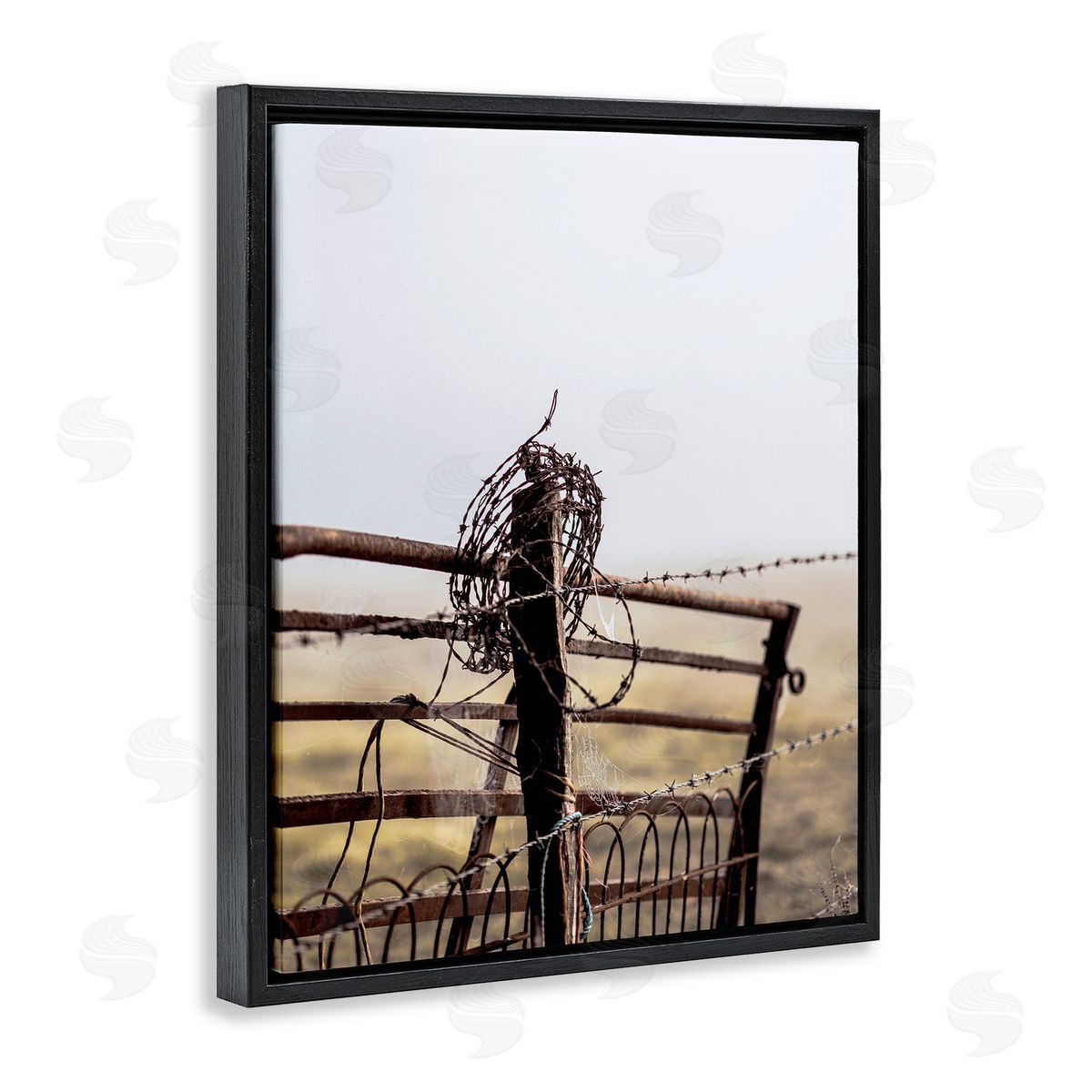 Leah Straatsma - NOT LICENSED YET Rural Meadow Fence Barbed Wire Countryside Photography Black Floating Frame Canvas Wall Art Print