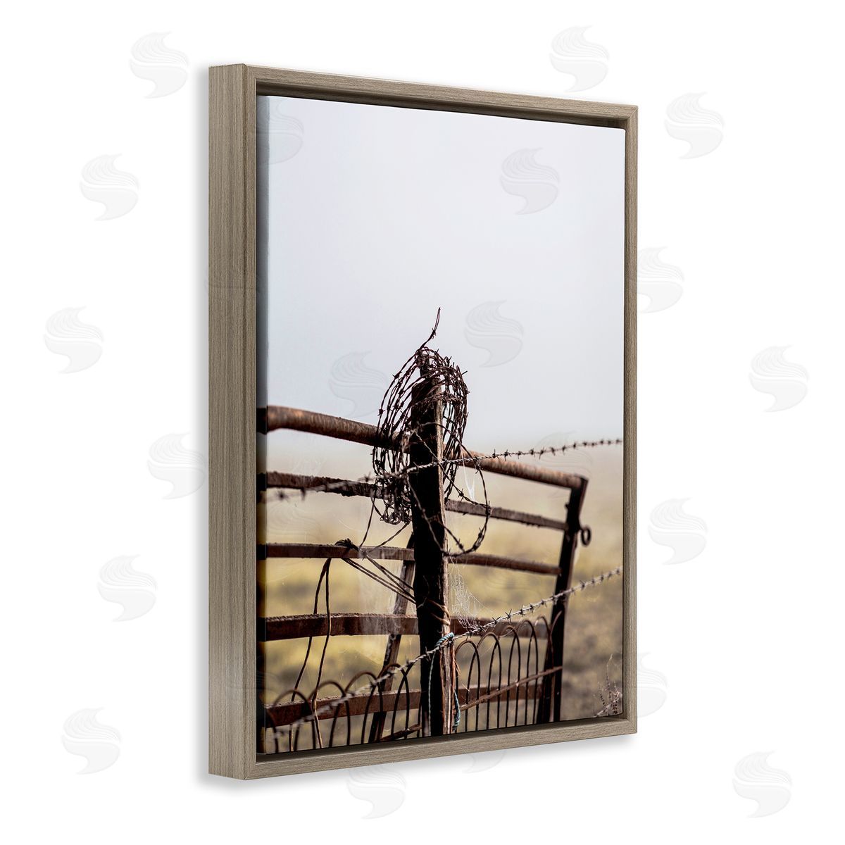 Leah Straatsma - NOT LICENSED YET Rural Meadow Fence Barbed Wire Countryside Photography Brown Floating Frame Canvas Wall Art Print