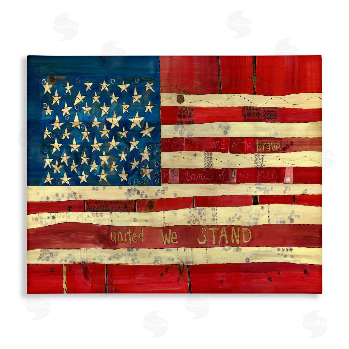 Stephanie Burgess United We Stand Independence Day Festive American Flag  Stretched Canvas Wall Art Print