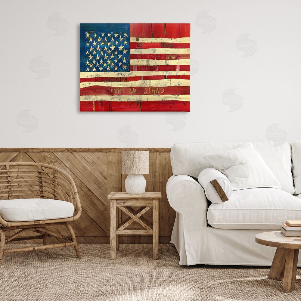 Stephanie Burgess United We Stand Independence Day Festive American Flag  Canvas Wall Art Print in Room