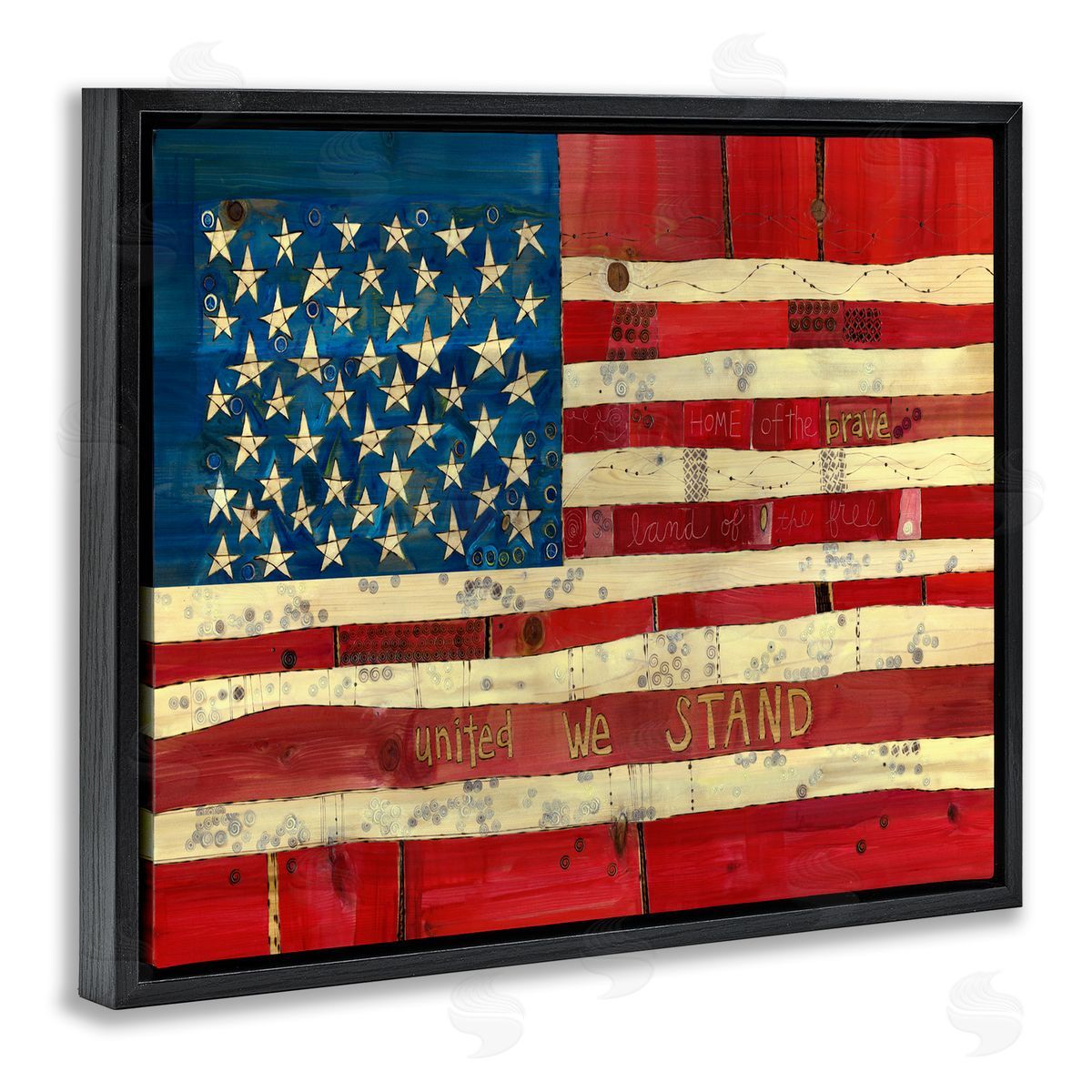 Stephanie Burgess United We Stand Independence Day Festive American Flag  Black Floating Frame Canvas Wall Art Print