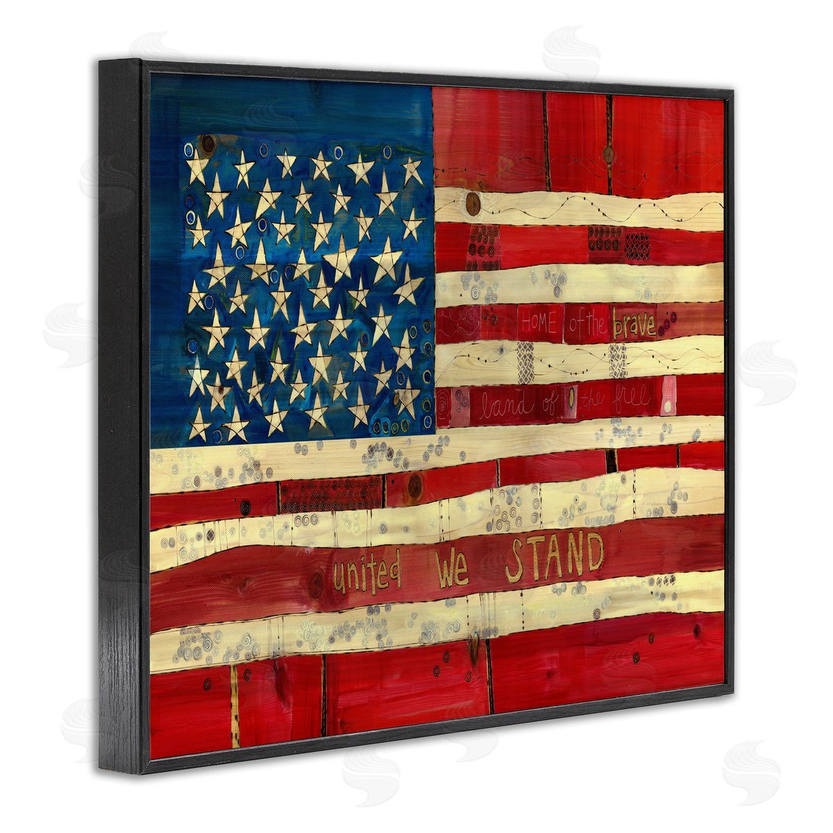 Stephanie Burgess United We Stand Independence Day Festive American Flag  Black Framed Giclee Wall Art Print