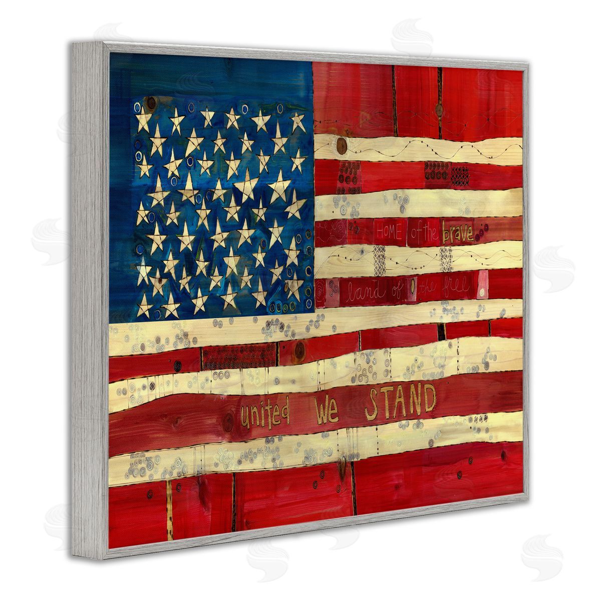 Stephanie Burgess United We Stand Independence Day Festive American Flag  Gray Framed Giclee Wall Art Print