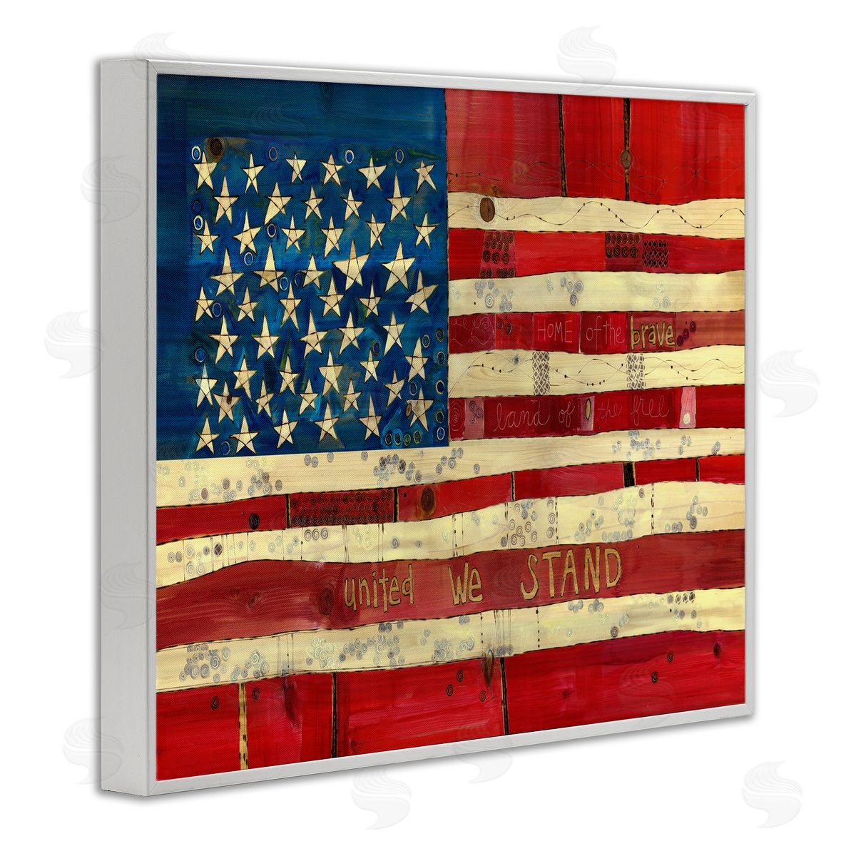 Stephanie Burgess United We Stand Independence Day Festive American Flag  White Framed Giclee Wall Art Print
