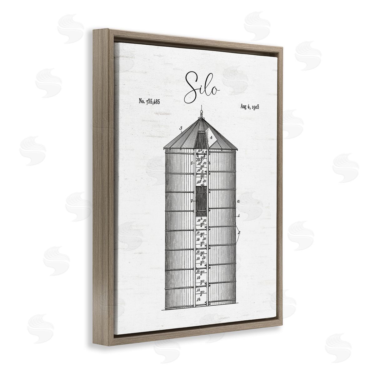 Lettered and Lined Detailed Silo Diagram Rustic Countryside Farm Structure  Brown Floating Frame Canvas Wall Art Print