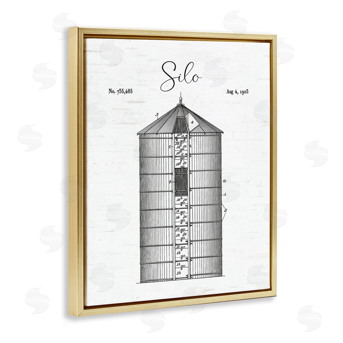 Lettered and Lined Detailed Silo Diagram Rustic Countryside Farm Structure  Gold Floating Frame Canvas Wall Art Print