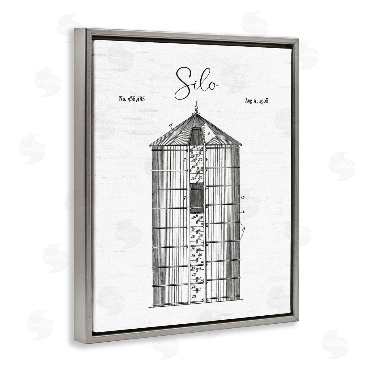 Lettered and Lined Detailed Silo Diagram Rustic Countryside Farm Structure  Gray Floating Frame Canvas Wall Art Print