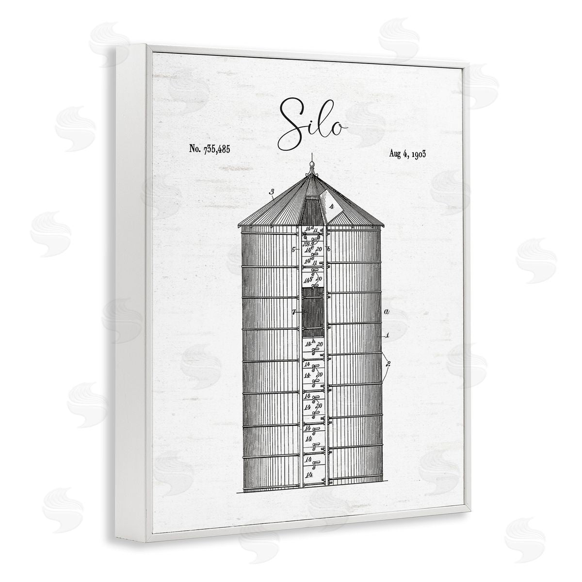 Lettered and Lined Detailed Silo Diagram Rustic Countryside Farm Structure  White Framed Giclee Wall Art Print