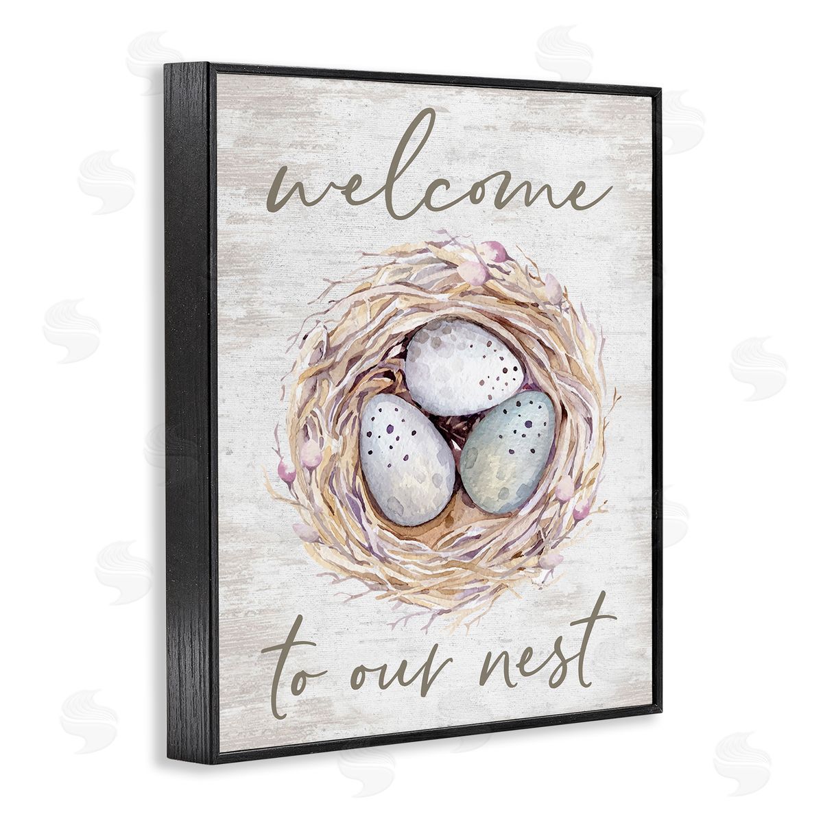 Lettered and Lined Welcome To Our Nest Rustic Bird Egg Sign  Black Framed Giclee Wall Art Print