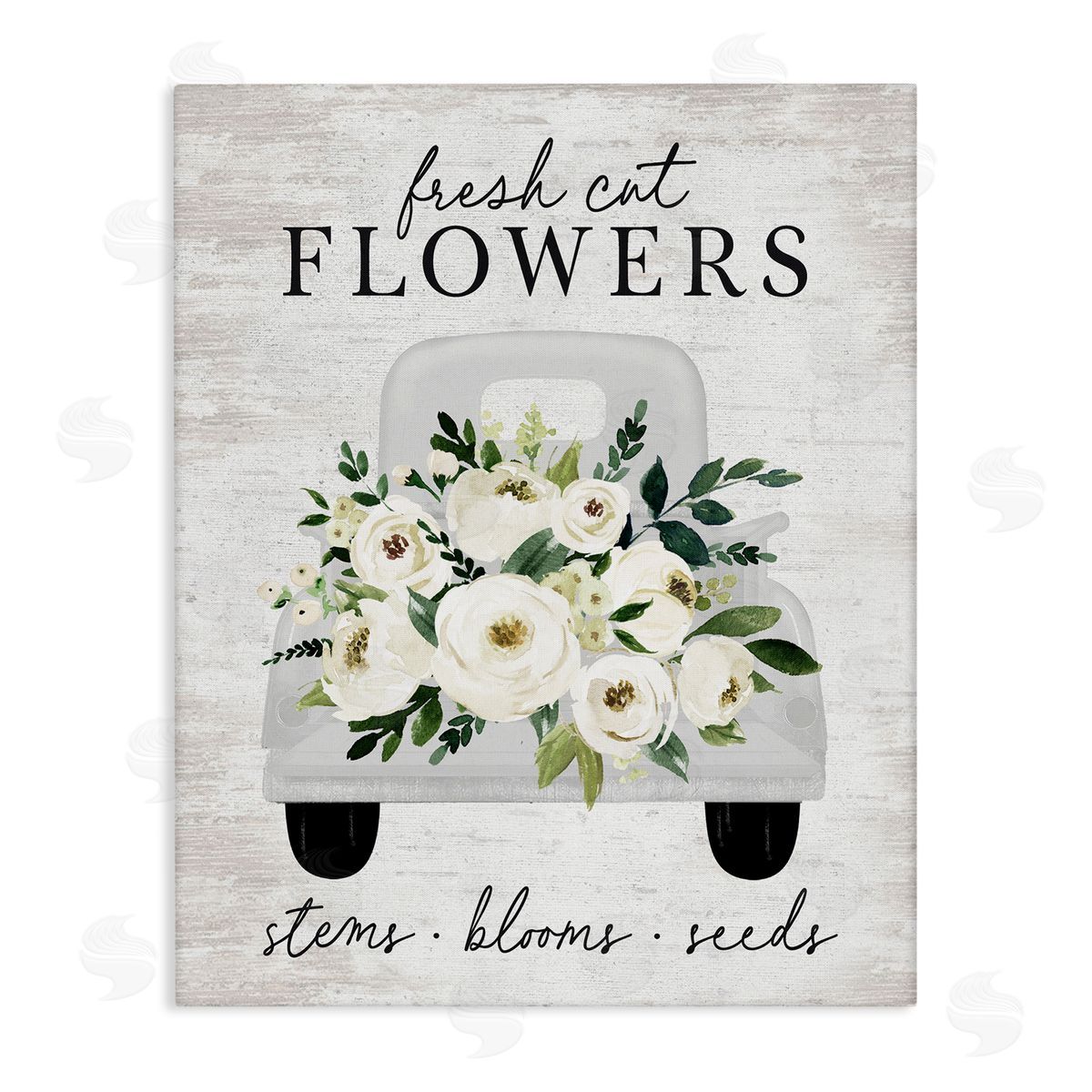 Lettered and Lined Fresh Cut Flowers White Roses Carnations Truckload Stretched Canvas Wall Art Print