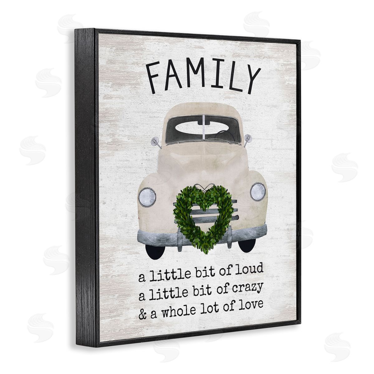 Lettered and Lined Wholesome Family Sign Antique Car Heart Wreath Black Framed Giclee Wall Art Print