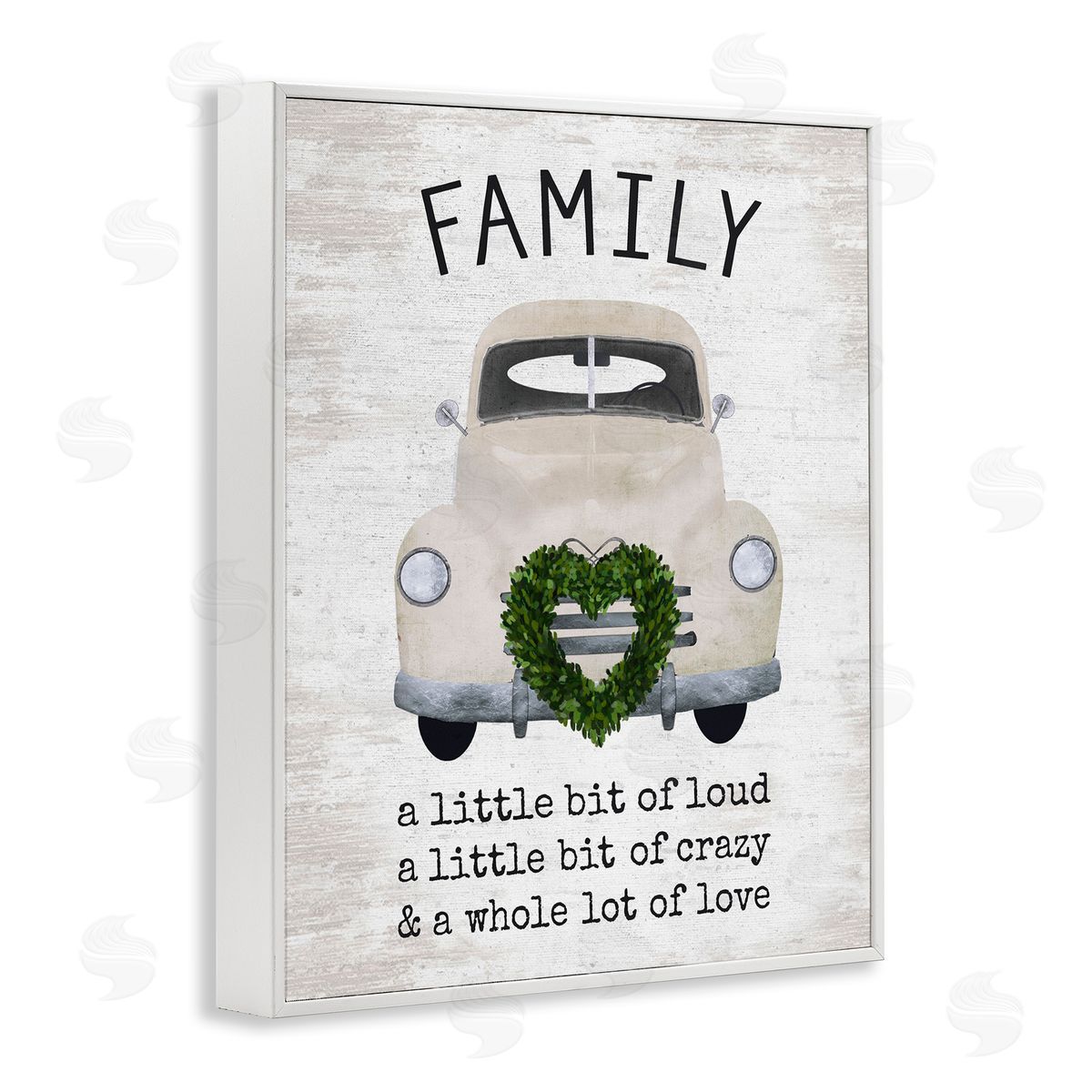 Lettered and Lined Wholesome Family Sign Antique Car Heart Wreath White Framed Giclee Wall Art Print