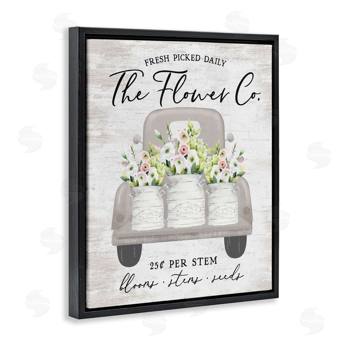 Lettered and Lined Antique Flower Sign Vintage Truck Bouquet Blossoms  Black Floating Frame Canvas Wall Art Print