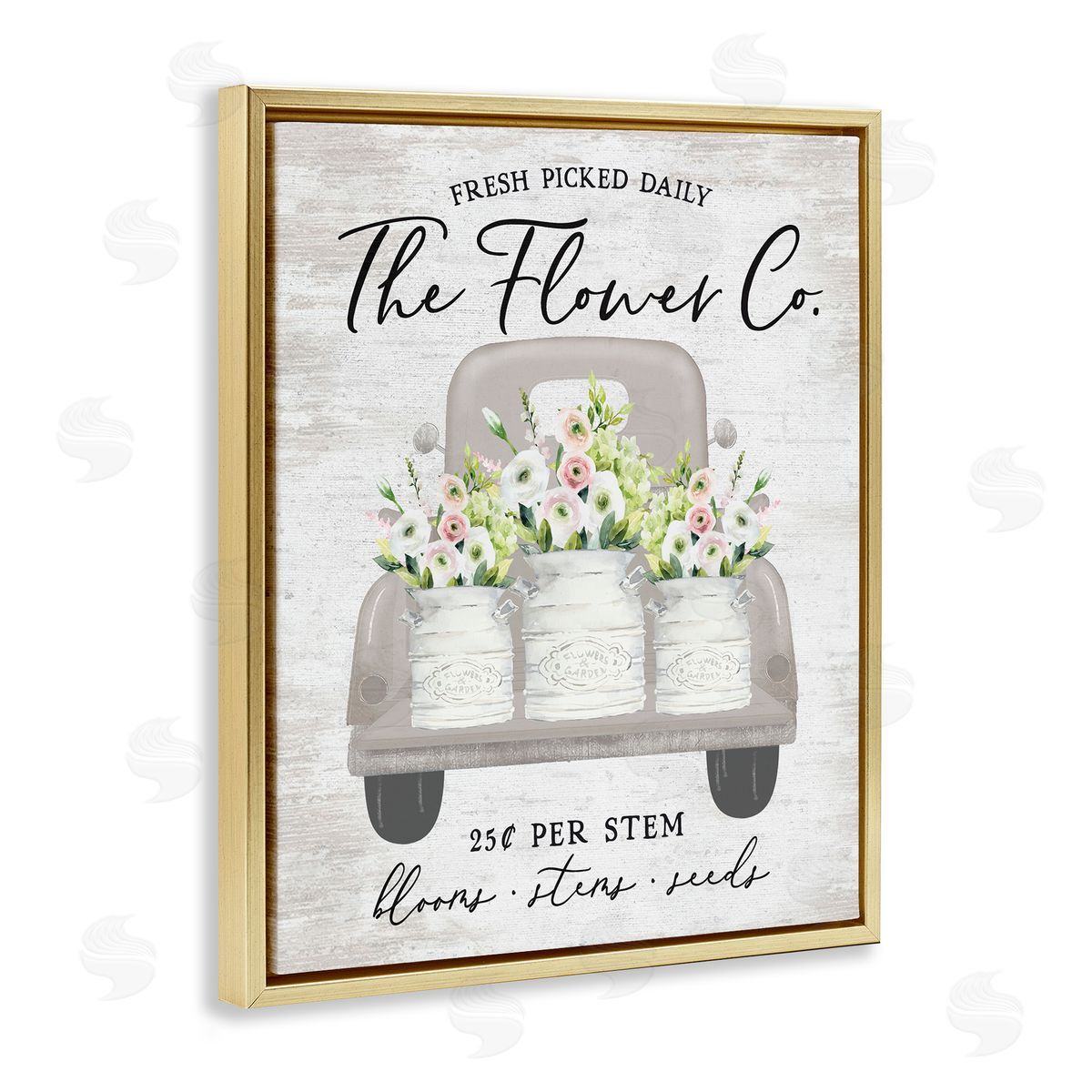 Lettered and Lined Antique Flower Sign Vintage Truck Bouquet Blossoms  Gold Floating Frame Canvas Wall Art Print