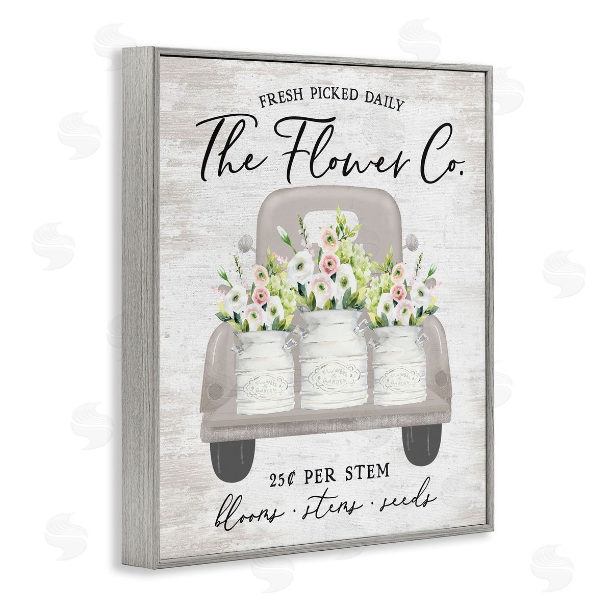 Lettered and Lined Antique Flower Sign Vintage Truck Bouquet Blossoms  Gray Framed Giclee Wall Art Print
