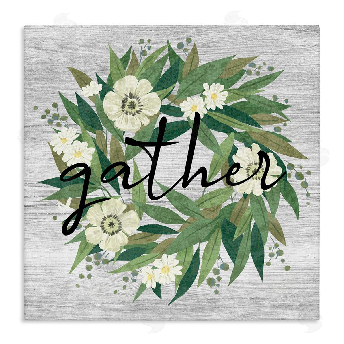Ziwei Li Gather Calligraphy Wreath Country White Botanicals Blossoms Stretched Canvas Wall Art Print