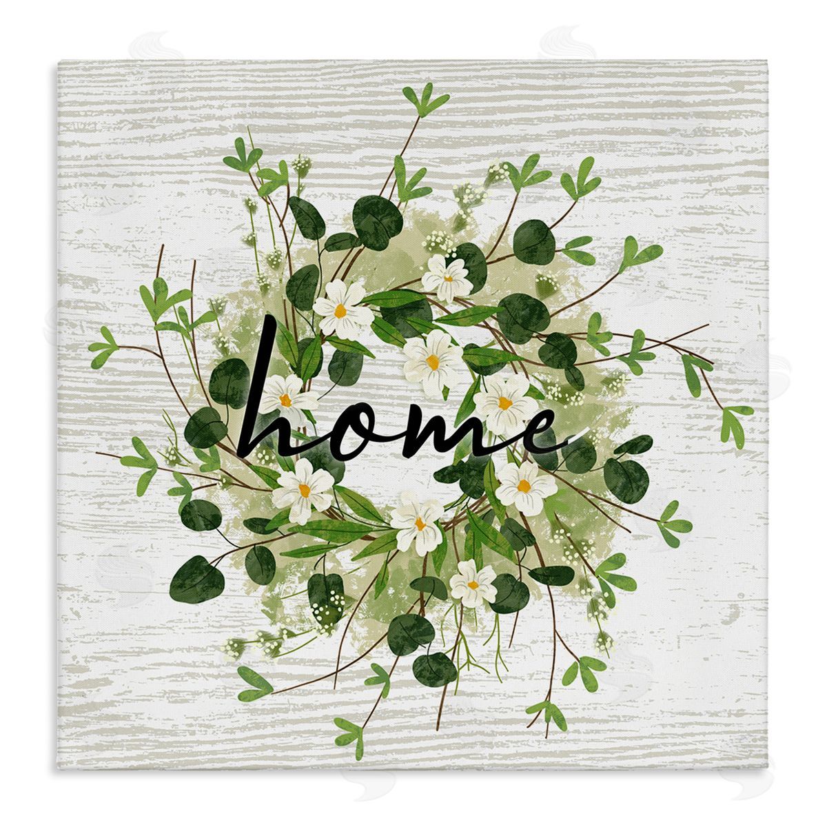 Ziwei Li Delicate Botanical Wreath Home Sign Rustic Farmhouse Stretched Canvas Wall Art Print