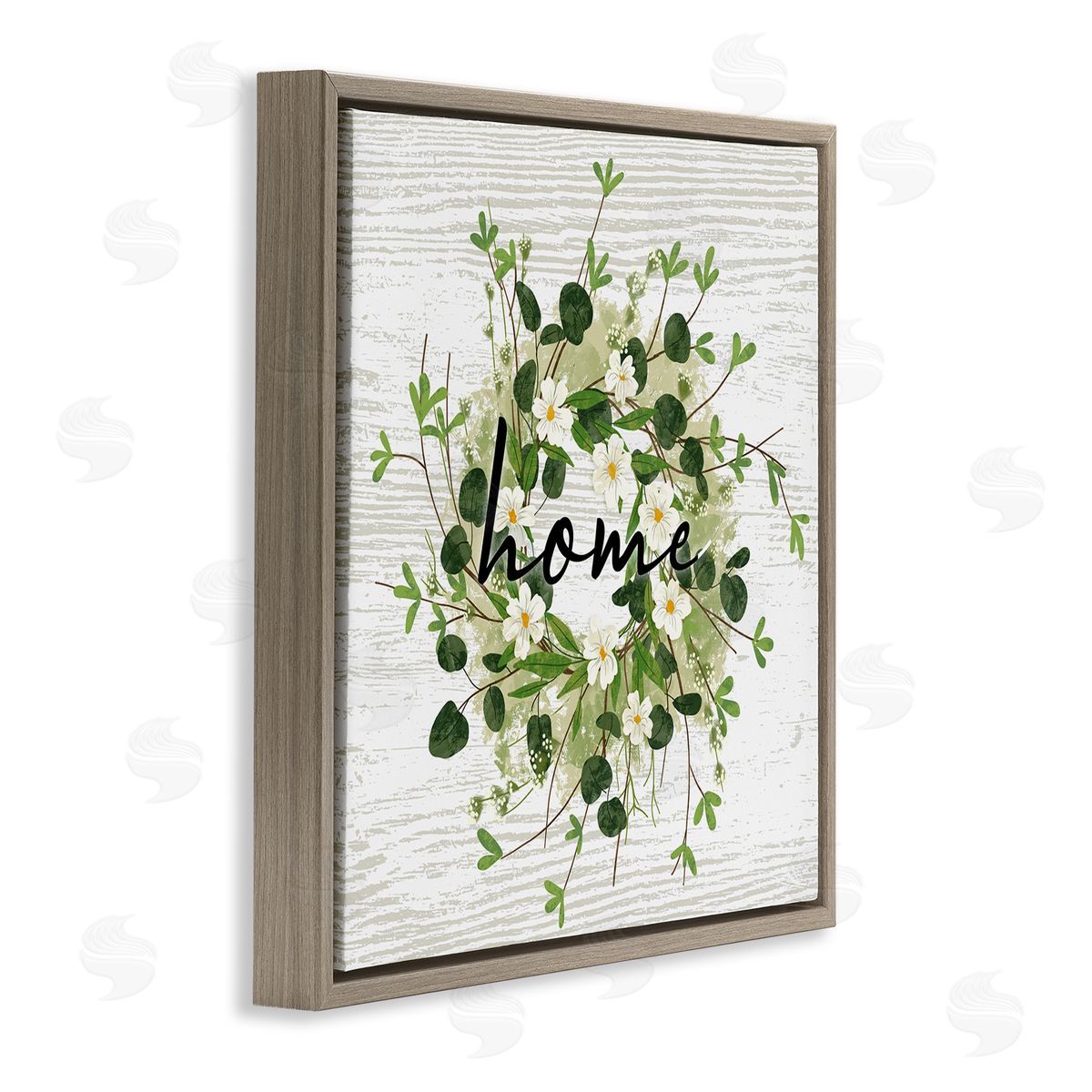 Ziwei Li Delicate Botanical Wreath Home Sign Rustic Farmhouse Brown Floating Frame Canvas Wall Art Print