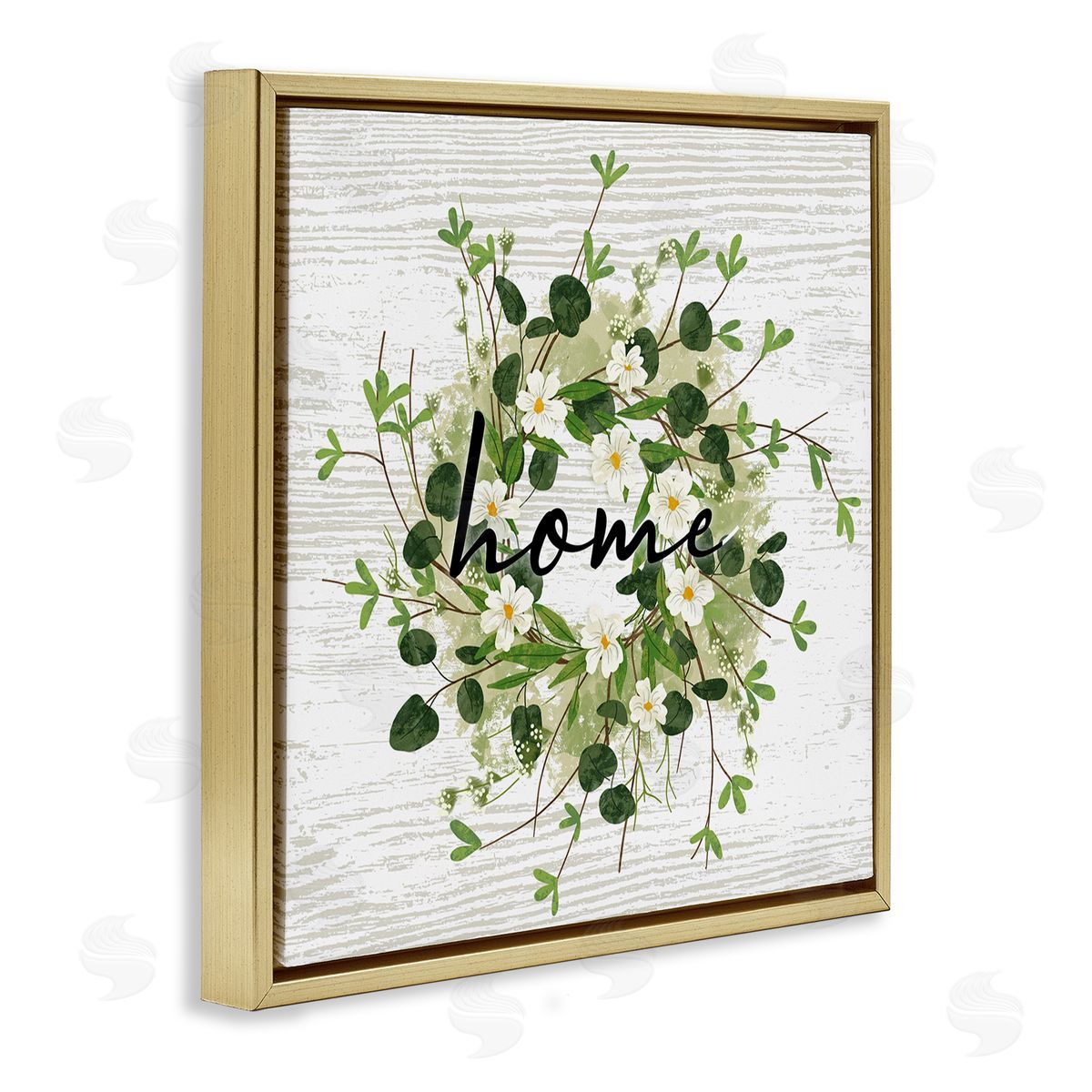 Ziwei Li Delicate Botanical Wreath Home Sign Rustic Farmhouse Gold Floating Frame Canvas Wall Art Print