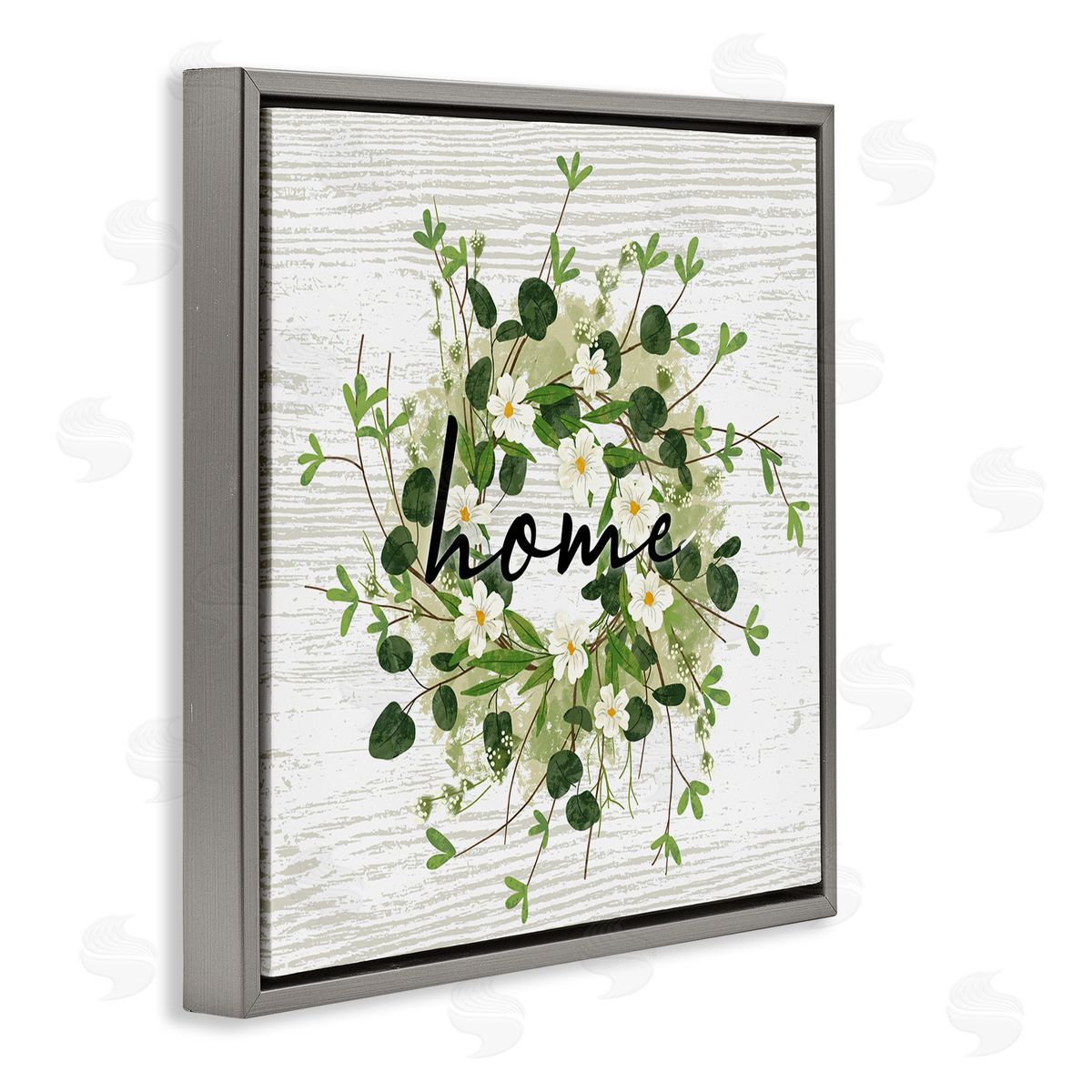 Ziwei Li Delicate Botanical Wreath Home Sign Rustic Farmhouse Gray Floating Frame Canvas Wall Art Print
