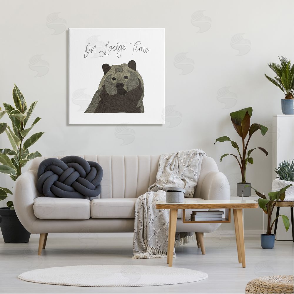 Tara Moss Lodge Time Casual Cursive Bear Cabin Wildlife  Canvas Wall Art in Room