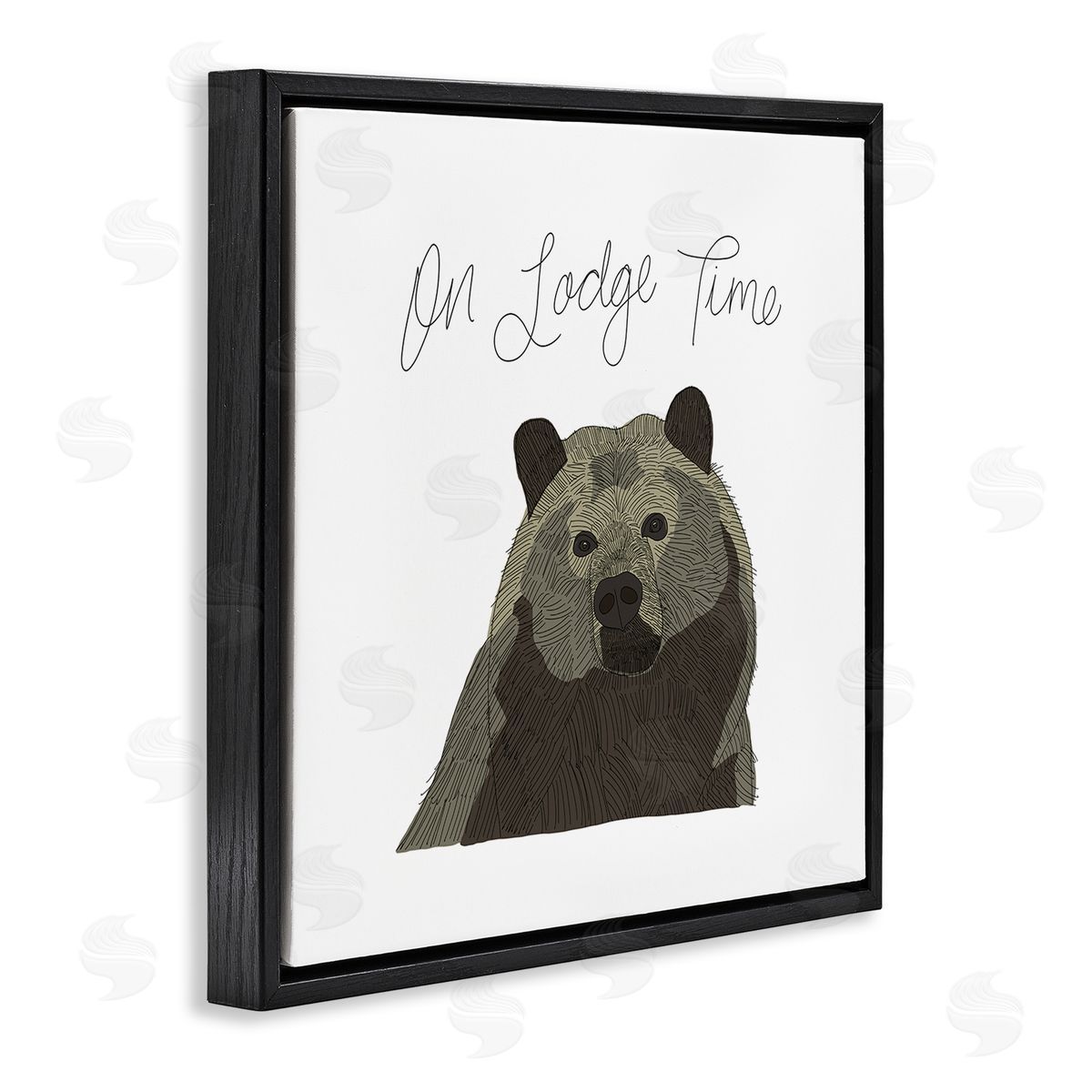 Tara Moss Lodge Time Casual Cursive Bear Cabin Wildlife  Black Floating Frame Canvas Wall Art Print