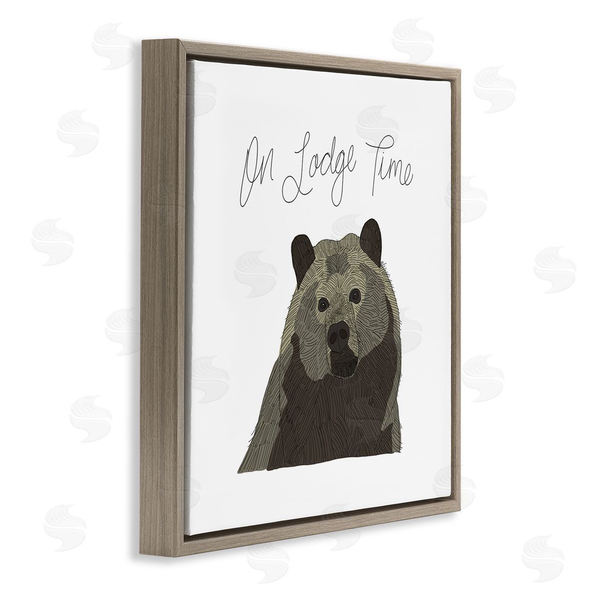 Tara Moss Lodge Time Casual Cursive Bear Cabin Wildlife  Brown Floating Frame Canvas Wall Art Print