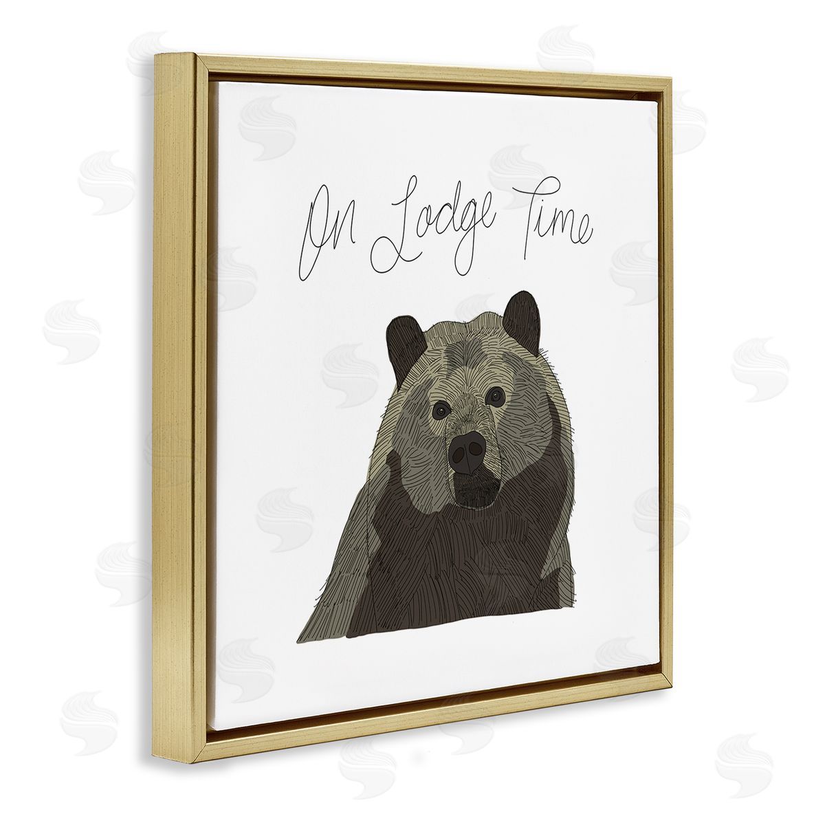 Tara Moss Lodge Time Casual Cursive Bear Cabin Wildlife  Gold Floating Frame Canvas Wall Art Print