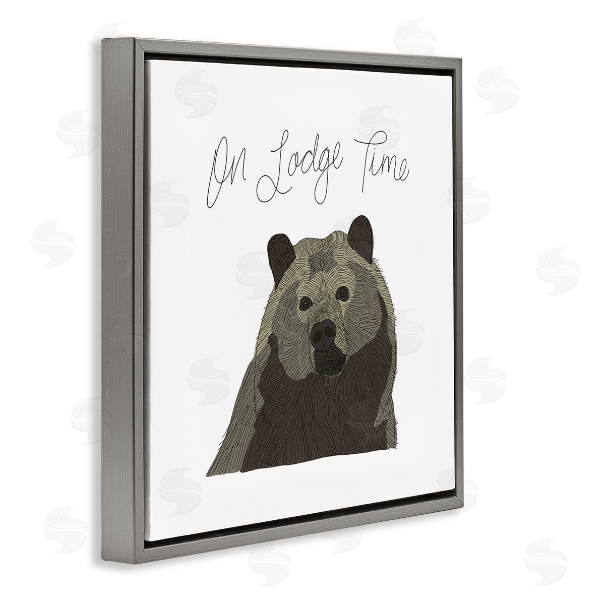 Tara Moss Lodge Time Casual Cursive Bear Cabin Wildlife  Gray Floating Frame Canvas Wall Art Print