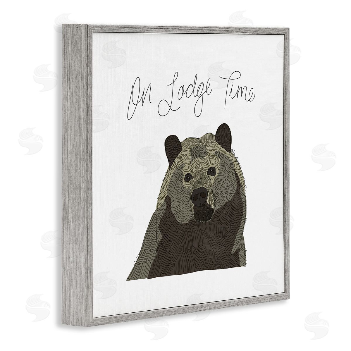 Tara Moss Lodge Time Casual Cursive Bear Cabin Wildlife  Gray Framed Glicee Wall Art Print