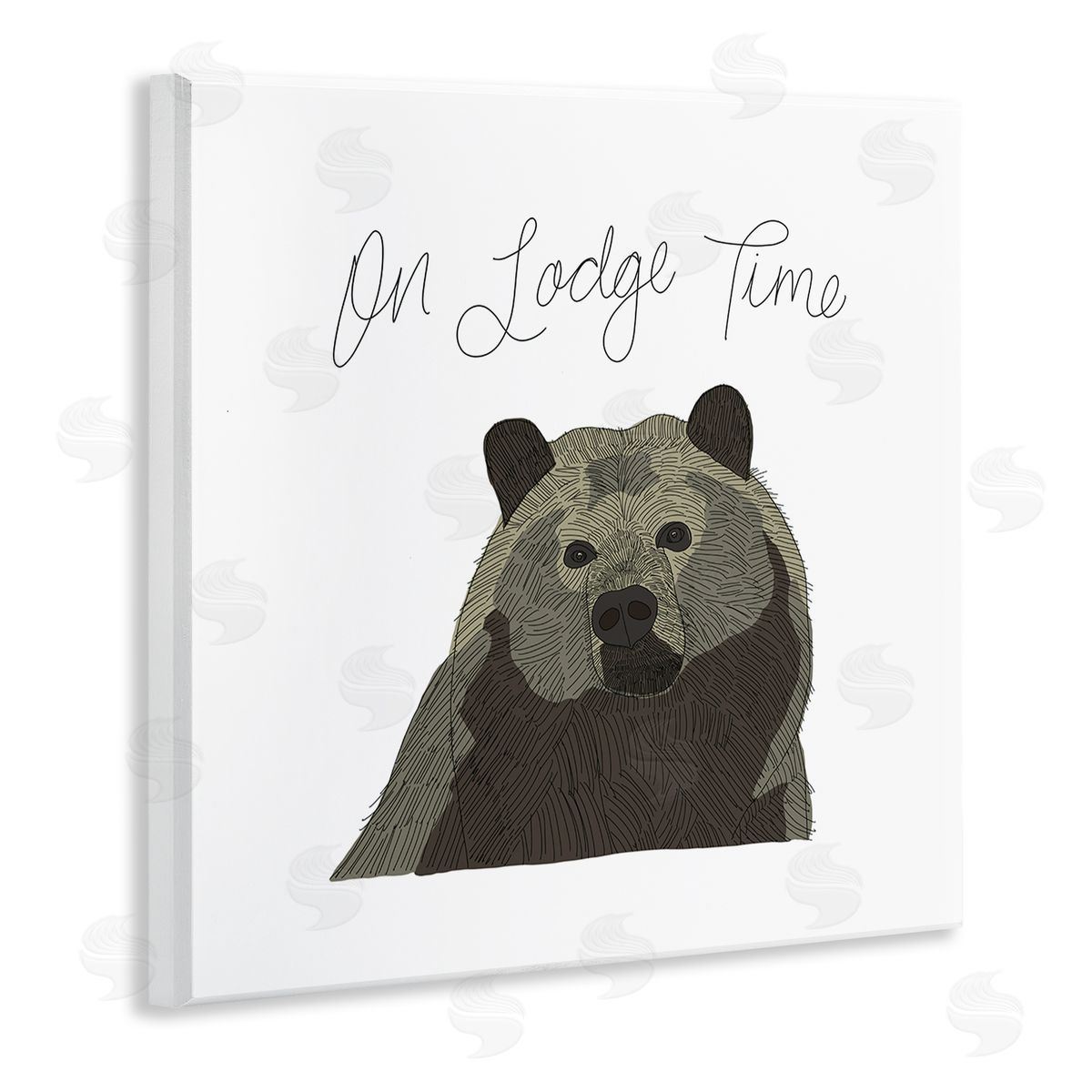 Tara Moss Lodge Time Casual Cursive Bear Cabin Wildlife  Wooden Wall Plaque Art Print