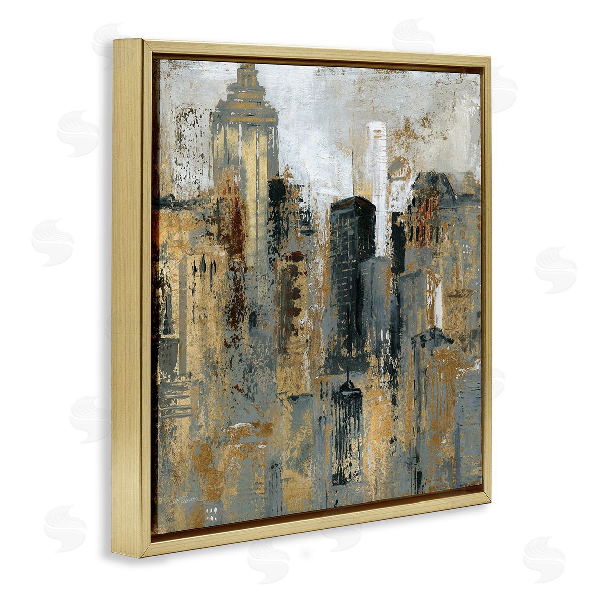 Carol Robinson Abstract Cityscape Urban Buildings Modern Architecture Gold Floating Frame Canvas Wall Art Print