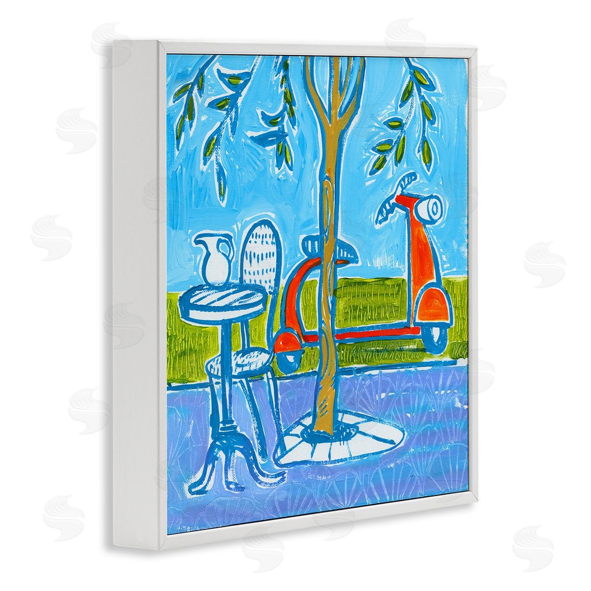 Ben Mann Contemporary Garden Scene Parked Scooter Abstract Nature White Framed Glicee Wall Art Print