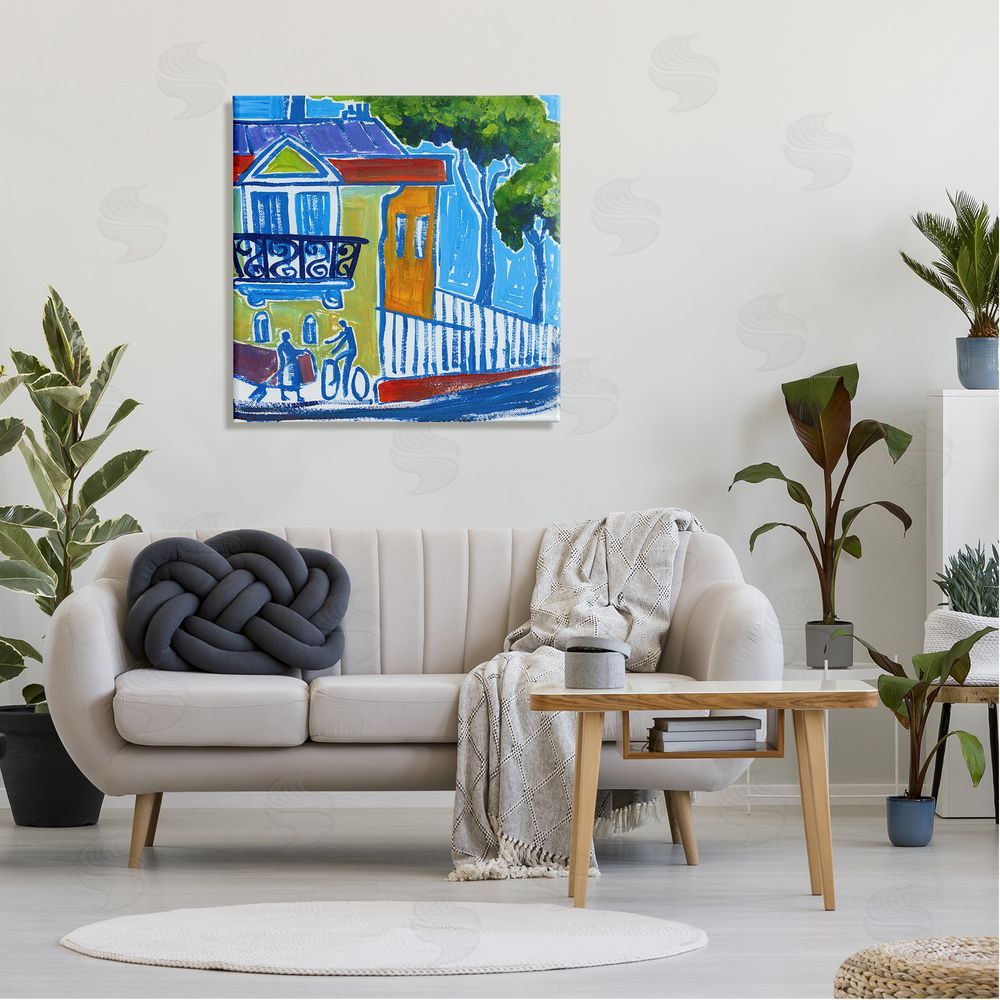 Ben Mann Abstract City Corner Modern Style Town Buildings Canvas Wall Art in Room