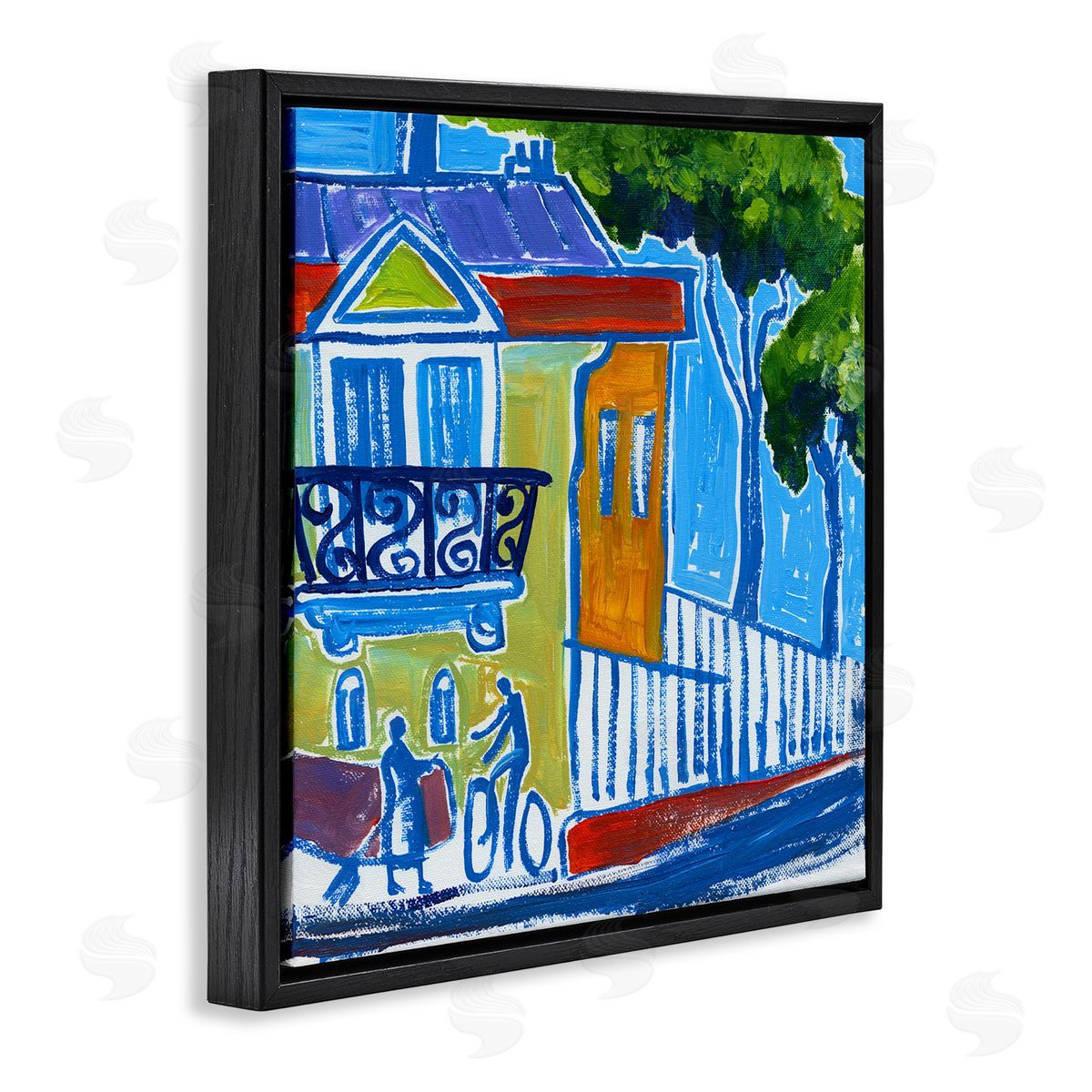 Ben Mann Abstract City Corner Modern Style Town Buildings Black Floating Frame Canvas Wall Art Print