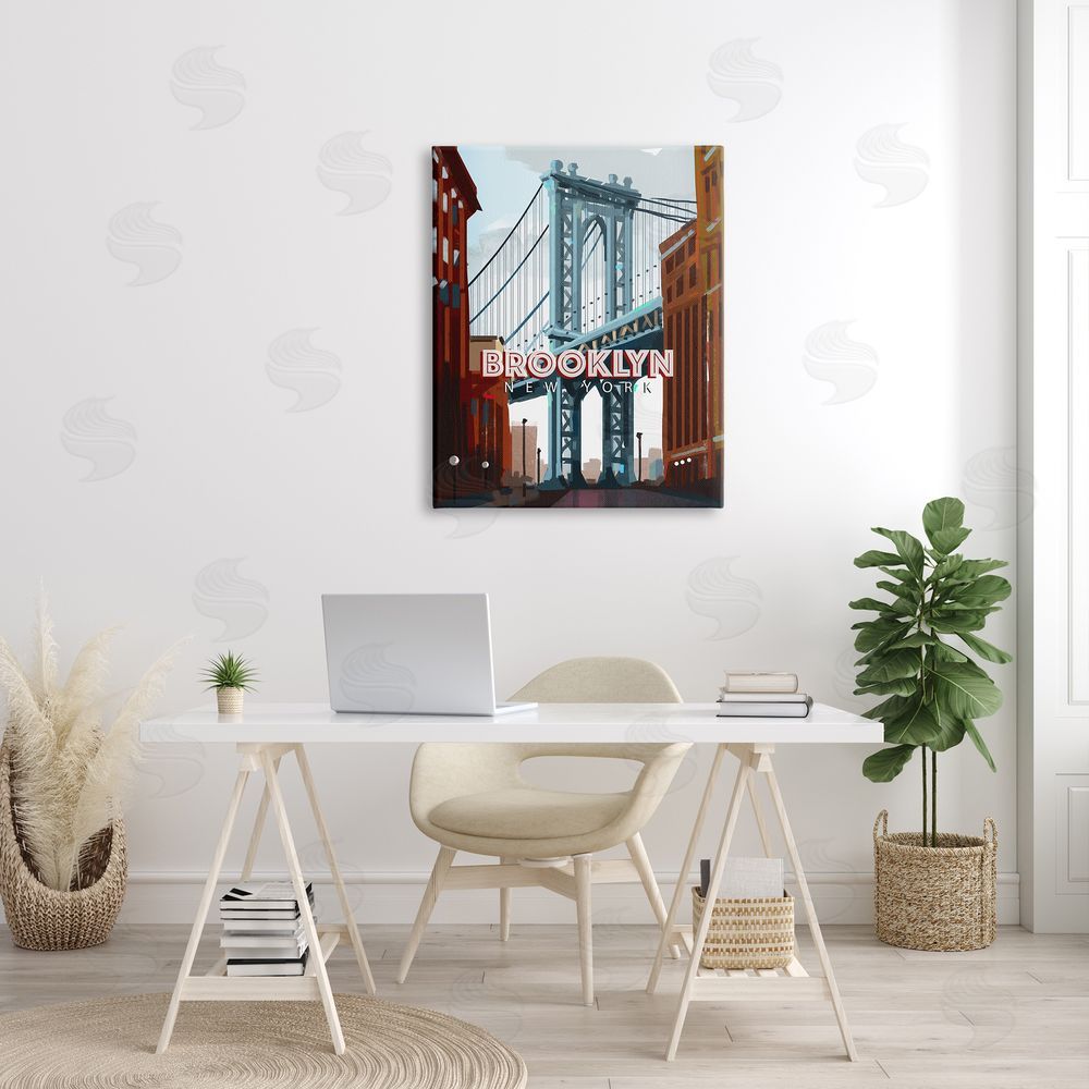 David Owens Illustration Layered Brooklyn Bridge Architecture Urban Scenery Travel Canvas Wall Art Print in Room