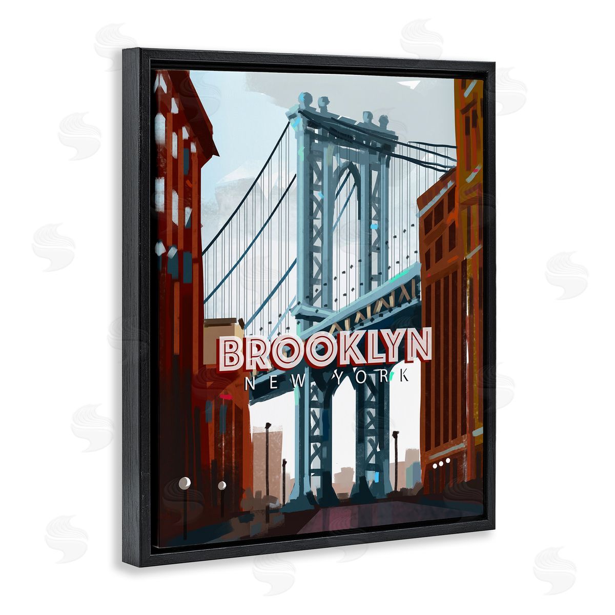 David Owens Illustration Layered Brooklyn Bridge Architecture Urban Scenery Travel Black Floating Frame Canvas Wall Art Print