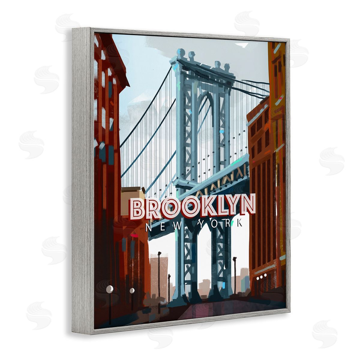 David Owens Illustration Layered Brooklyn Bridge Architecture Urban Scenery Travel Gray Framed Giclee Wall Art Print