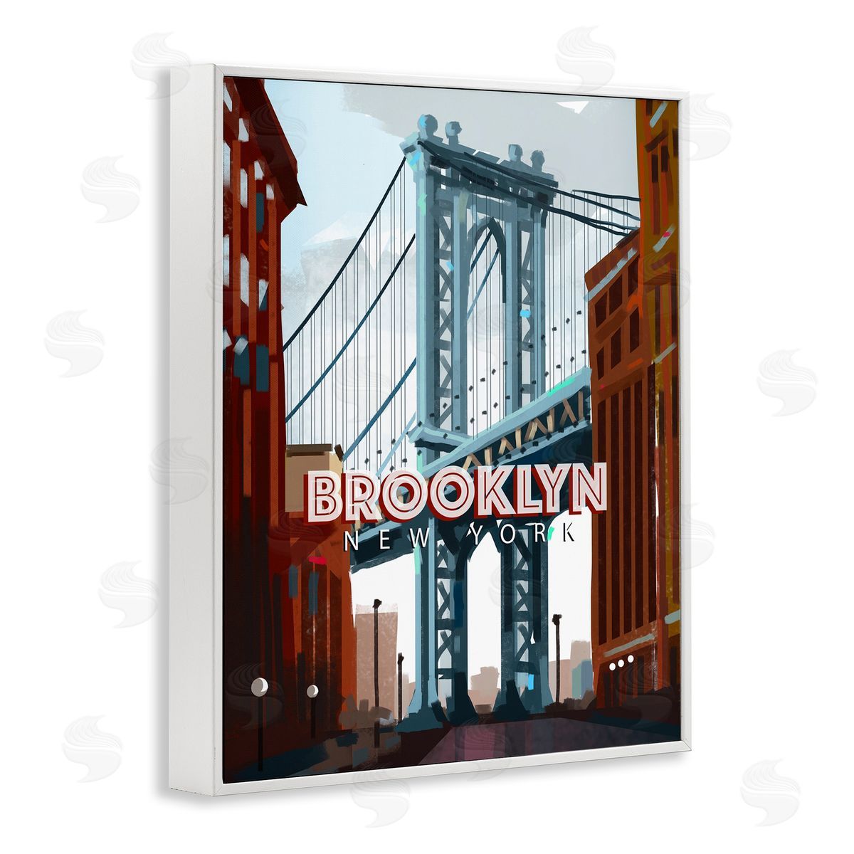 David Owens Illustration Layered Brooklyn Bridge Architecture Urban Scenery Travel White Framed Giclee Wall Art Print
