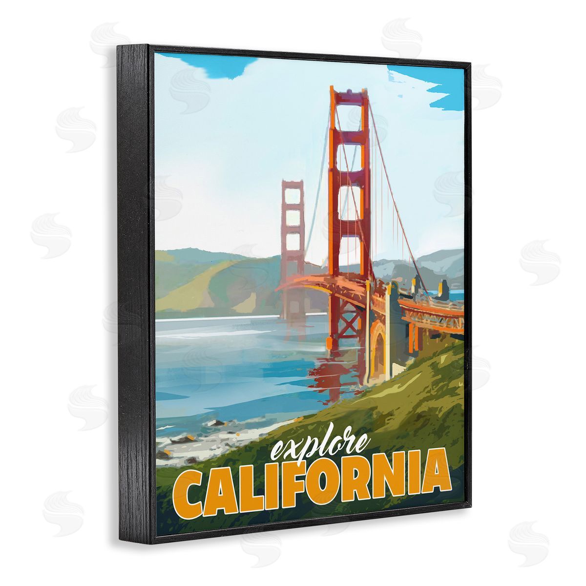 David Owens Illustration Explore California Water Bridge Distant Meadows Scenery Black Framed Giclee Wall Art Print