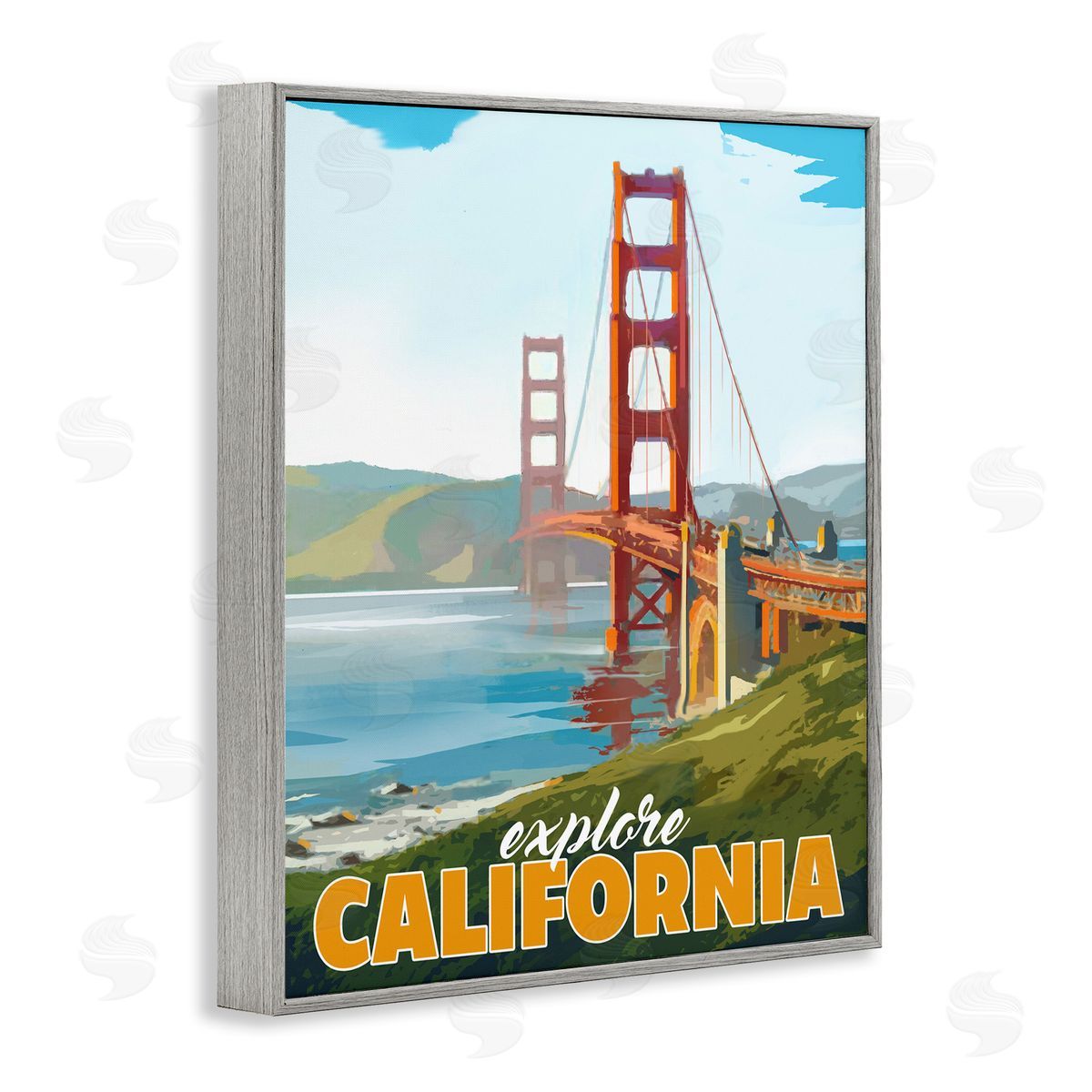 David Owens Illustration Explore California Water Bridge Distant Meadows Scenery Gray Framed Giclee Wall Art Print