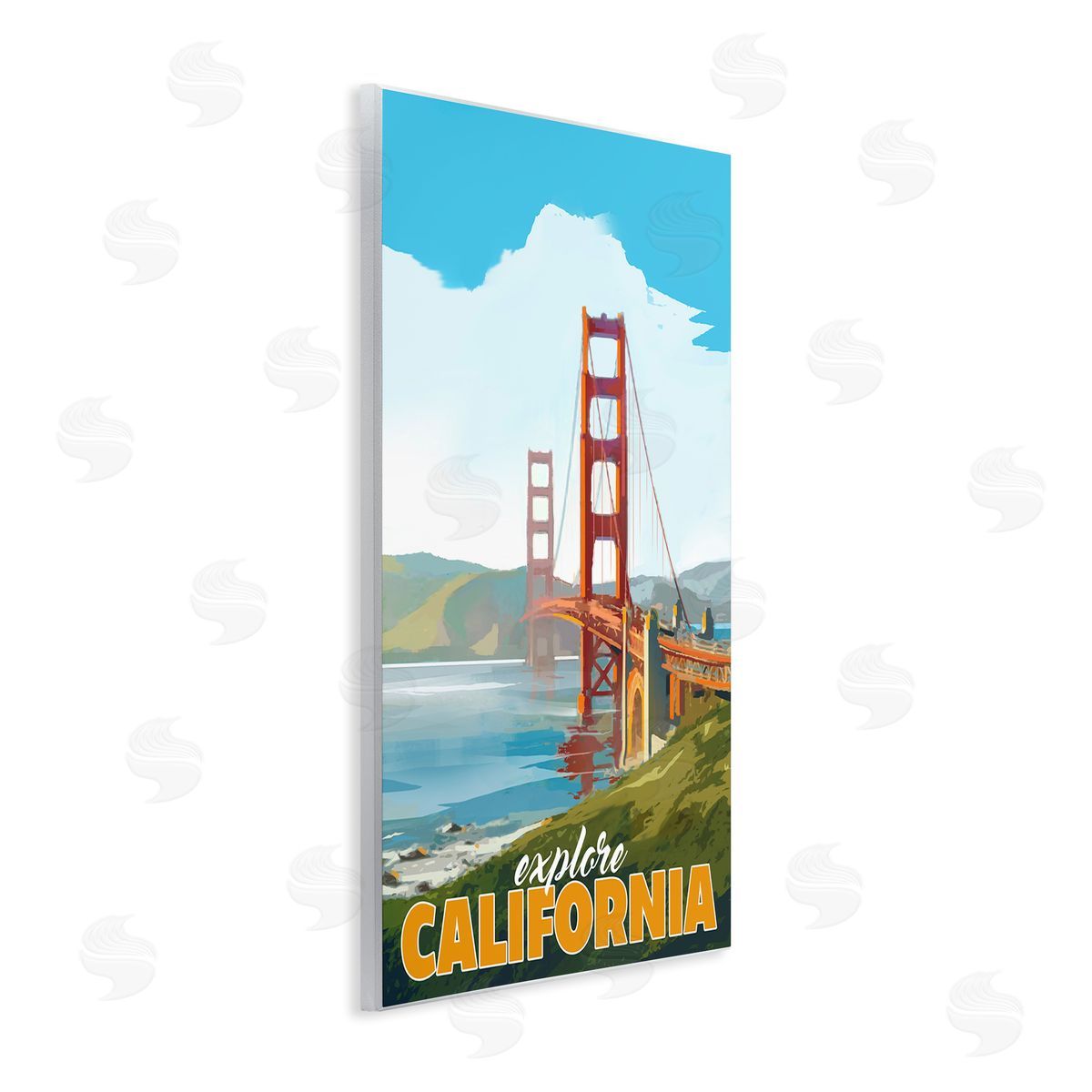 David Owens Illustration Explore California Water Bridge Distant Meadows Scenery Wall Plaque Art Print
