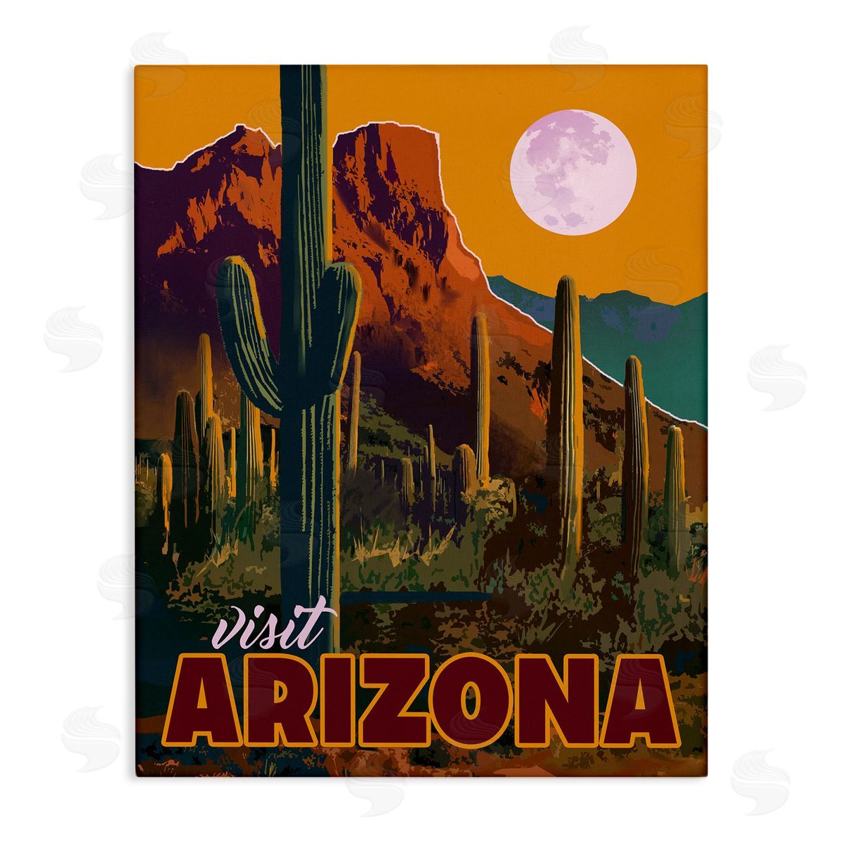 David Owens Illustration Visit Arizona Brilliant Desert Sky Arid Vegetation  Stretched Canvas Wall Art Print