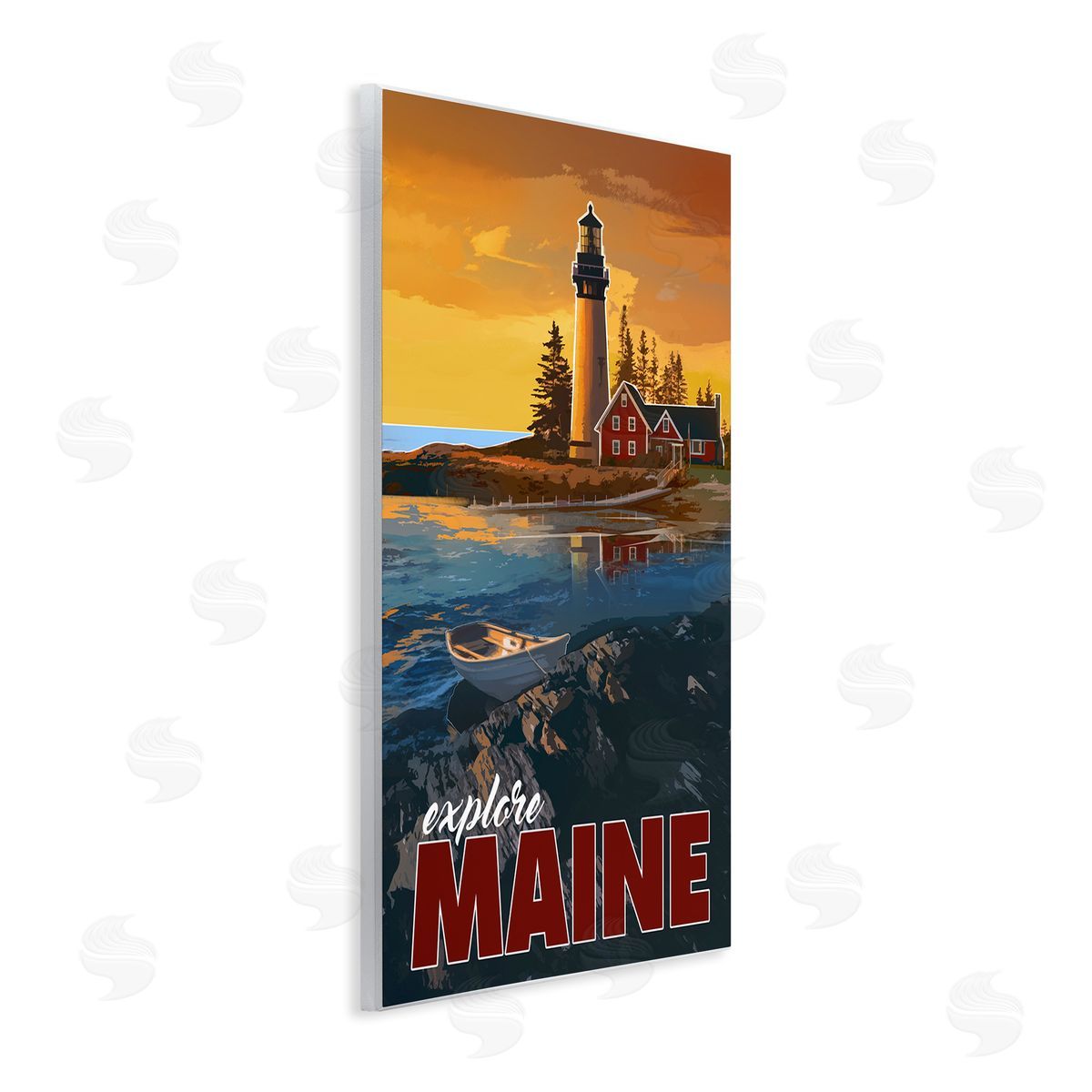 David Owens Illustration Explore Maine Distant Ocean Lighthouse Beacon Travel Wall Plaque Art Print