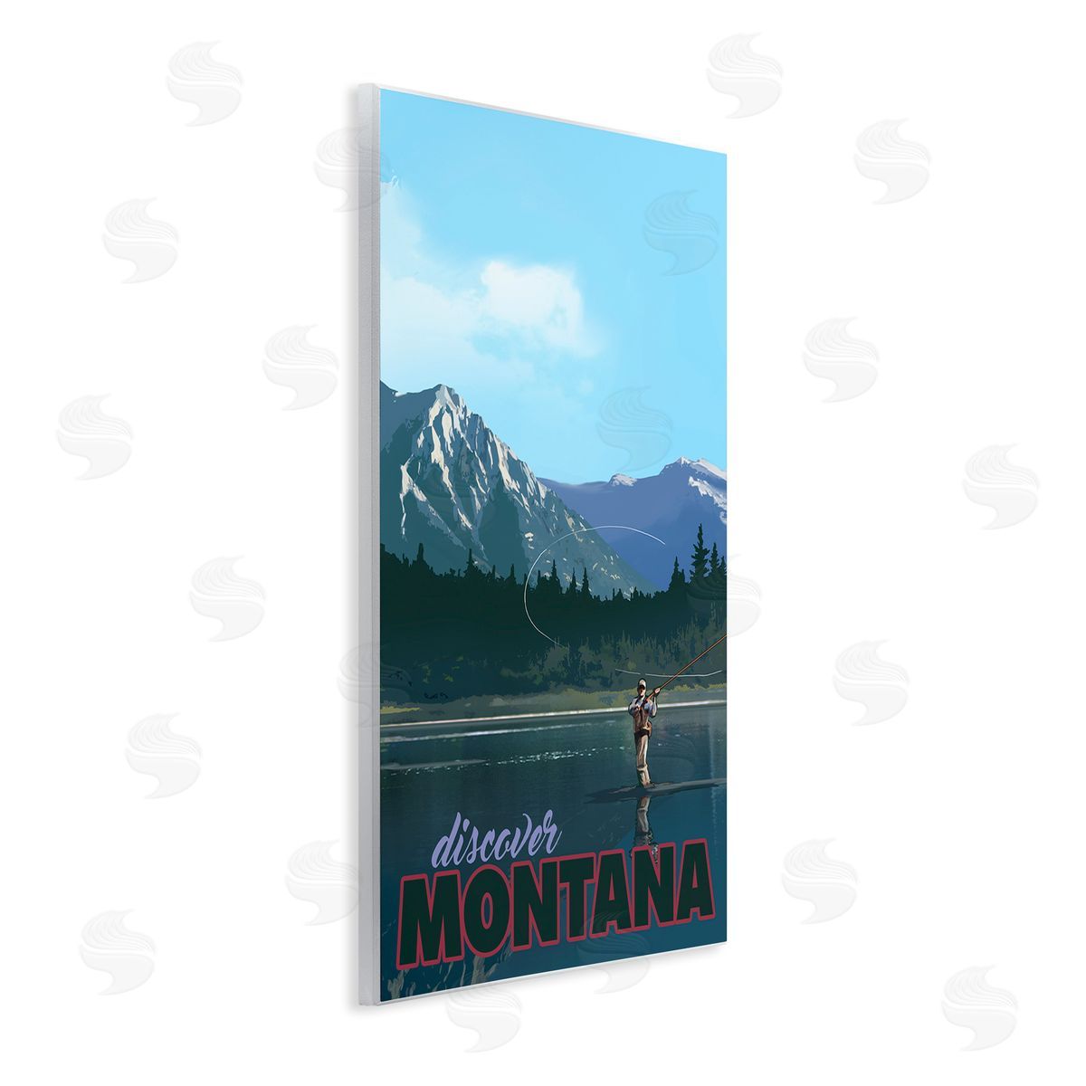 David Owens Illustration Montana Travel Fly Fishing Lake Mountains Landscape Wall Plaque Art Print