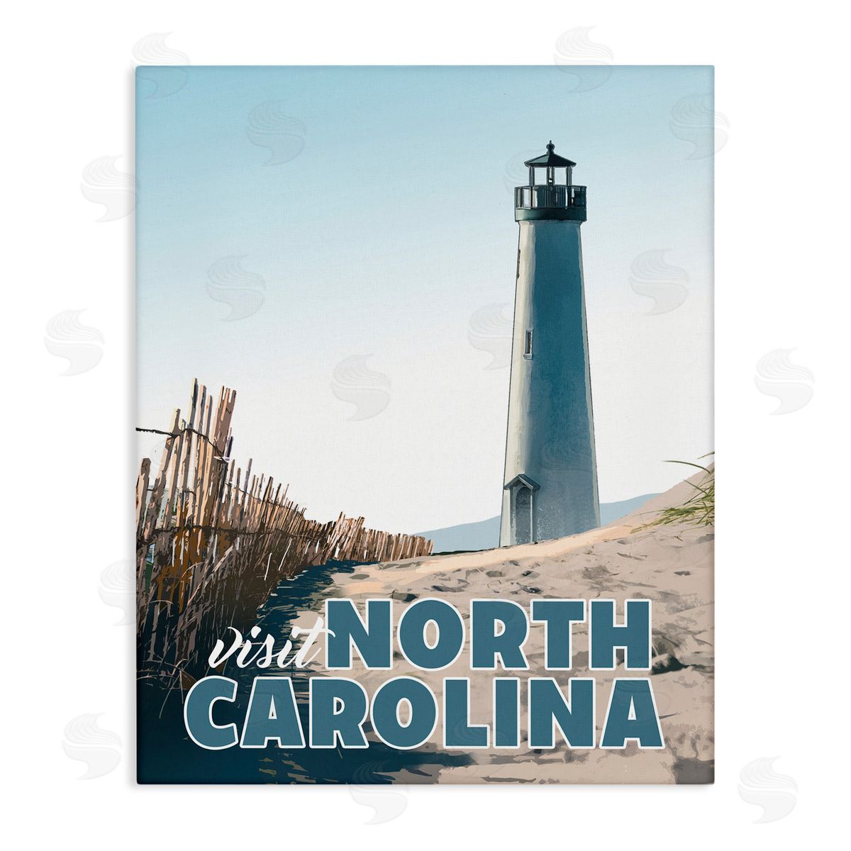 David Owens Illustration Visit North Carolina Beach Lighthouse Seaside Sand Stretched Canvas Wall Art Print